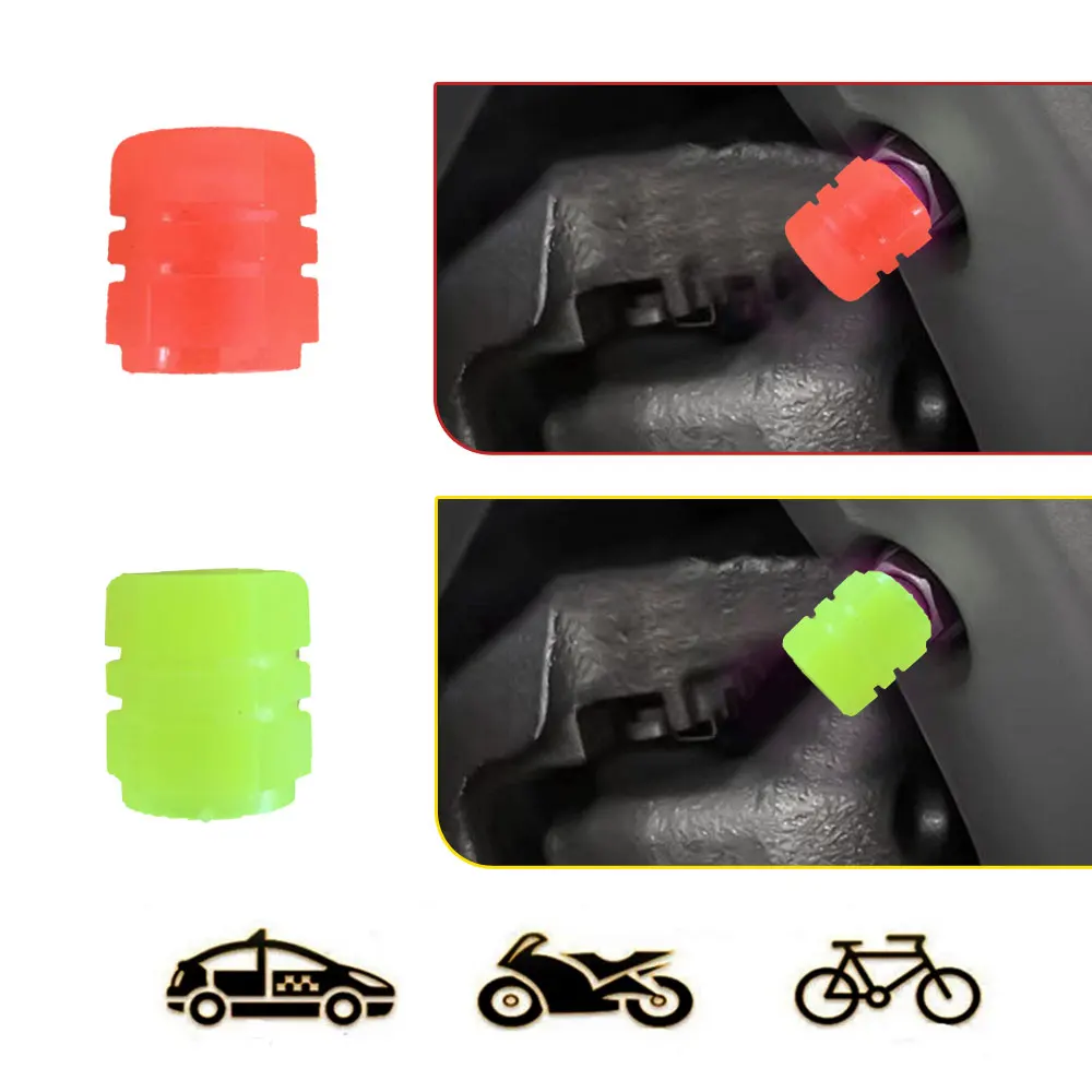 

4Pcs/set Lichtgevende Auto Motorfiets Fiets Valve Caps Auto Ventieldopjes Wheel Tyre Rim Stem Covers Stofdicht Waterdicht Voor