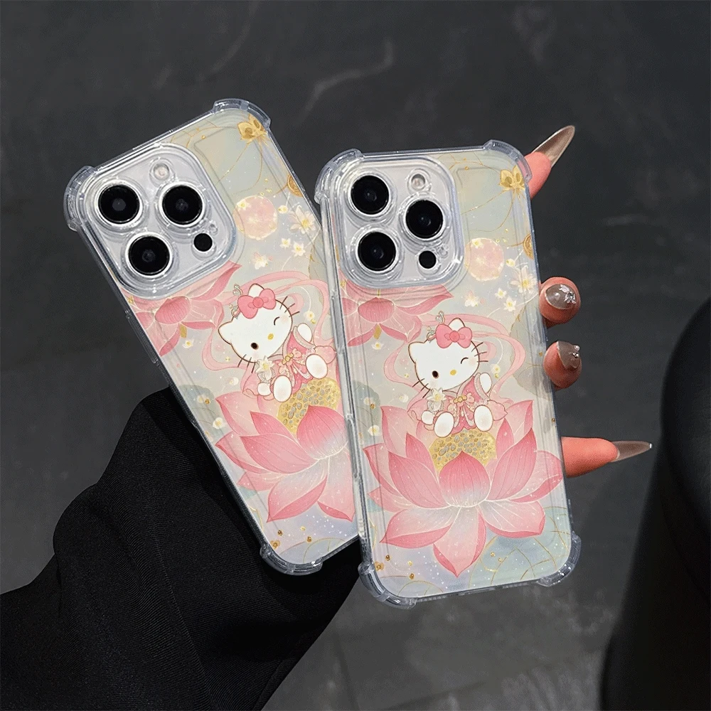 

Черный чехол для телефона Hellokitty IPhone 16 Pro Max IPhone 16/15/14/13/12/11/x/xs/xs Max женский чехол для iPhone Sanrio KT милый аксессуар