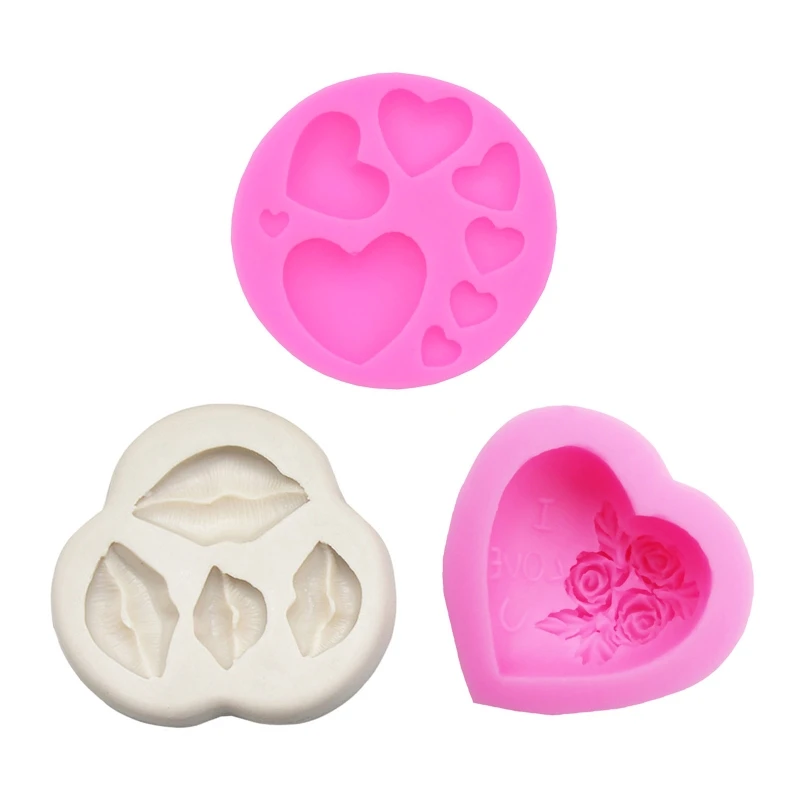 Valentine Kiss Lips Rose Flower Heart Fondant Candy Mold Sugar Cake Decoration Drop shipping