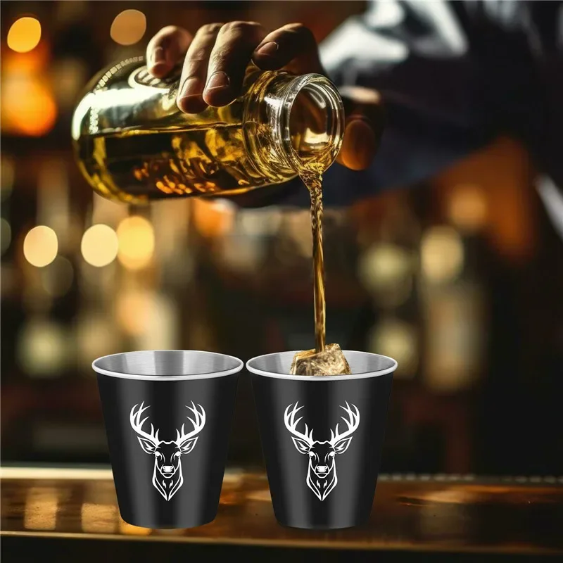 2pcs/set Deer Elk Head Shot Glasses 70ml/2.39oz Metal Wine Cup for Kitchen Party Club Portable Small Cups for Wedding Events