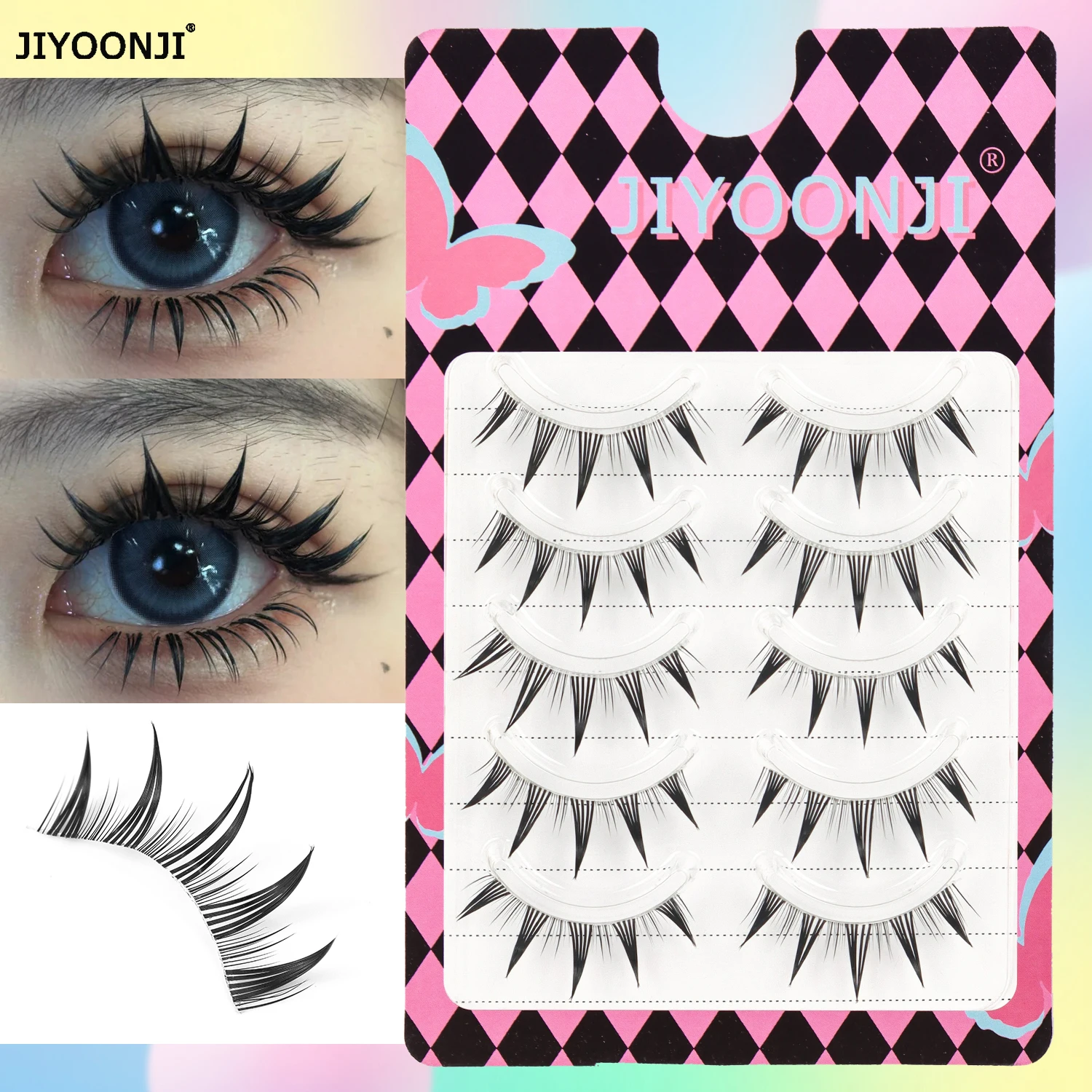 5 Paar kleine Dämonen-Falsche Wimpern, Cosplay, Comic-Auge, geschlossene Spitze, Stil, Lolita-Stil