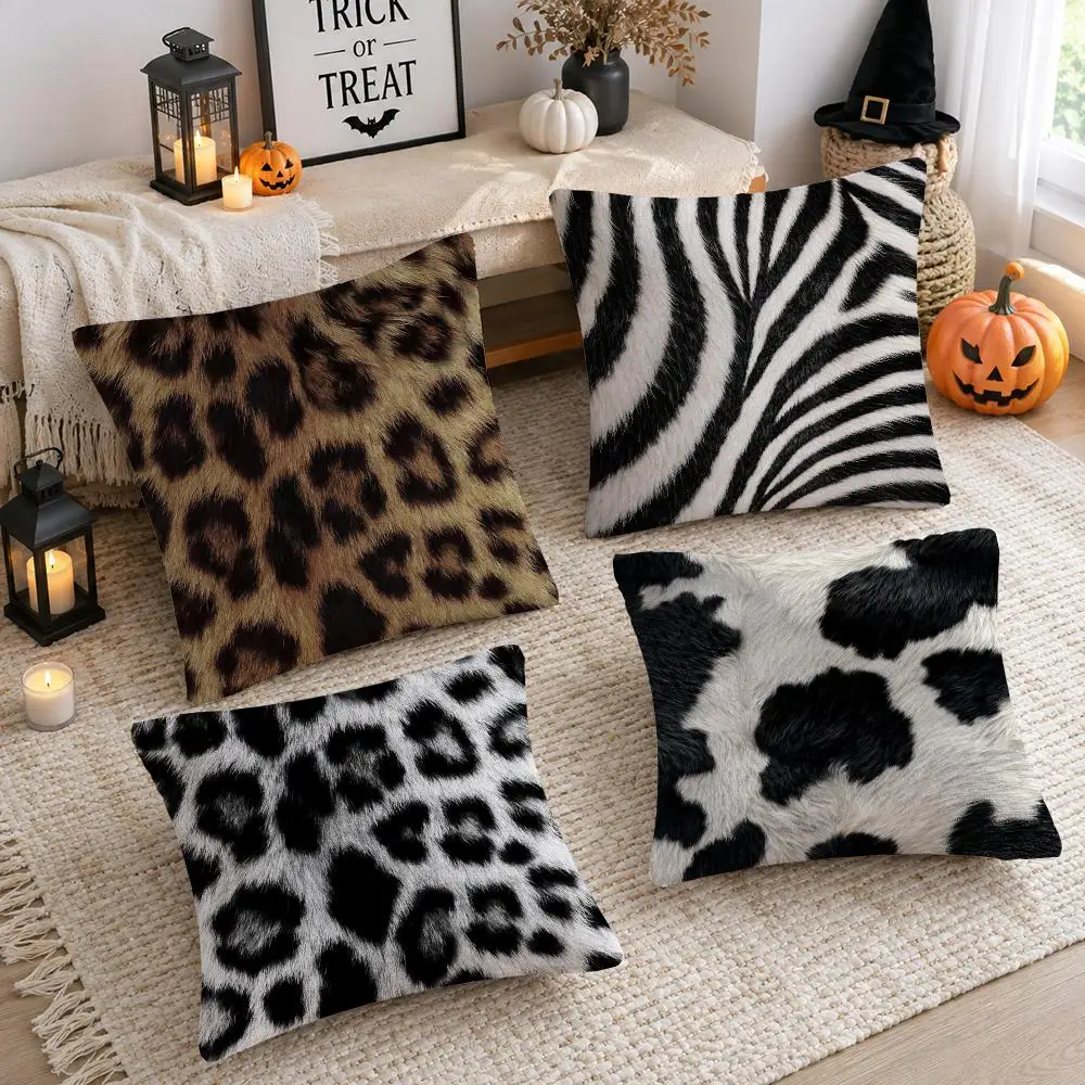 Imitation Tiger Zebra Leopard Cushion Cover Soft Plush Cushion Case Throw Pillowcase Cozy Home Sofa Bed Living Room Decor