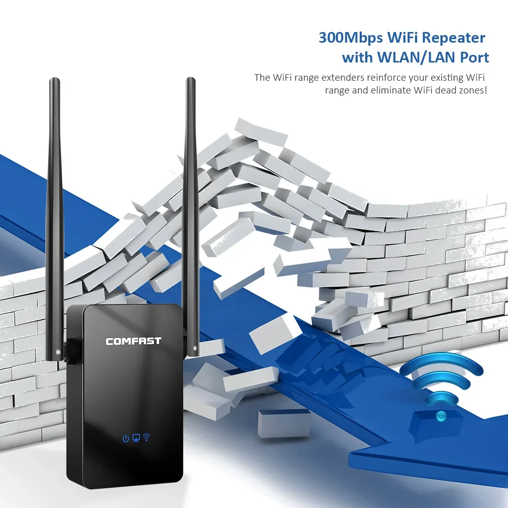 COMFAST-Répéteur WiFi sans fil, 300Mbps, 2.4G, noir, extension de réseau, amplificateur de signal, booster, routeur domestique