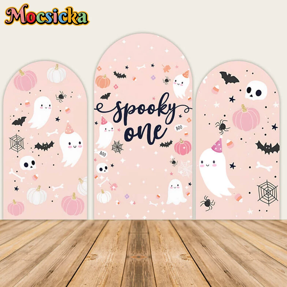 Mockika زينة استحمام الطفل خلفية قوسية مخيطة مزدوجة كعكة الهالوين تحطيم الشبح الصغير خلفية عيد ميلاد سعيد