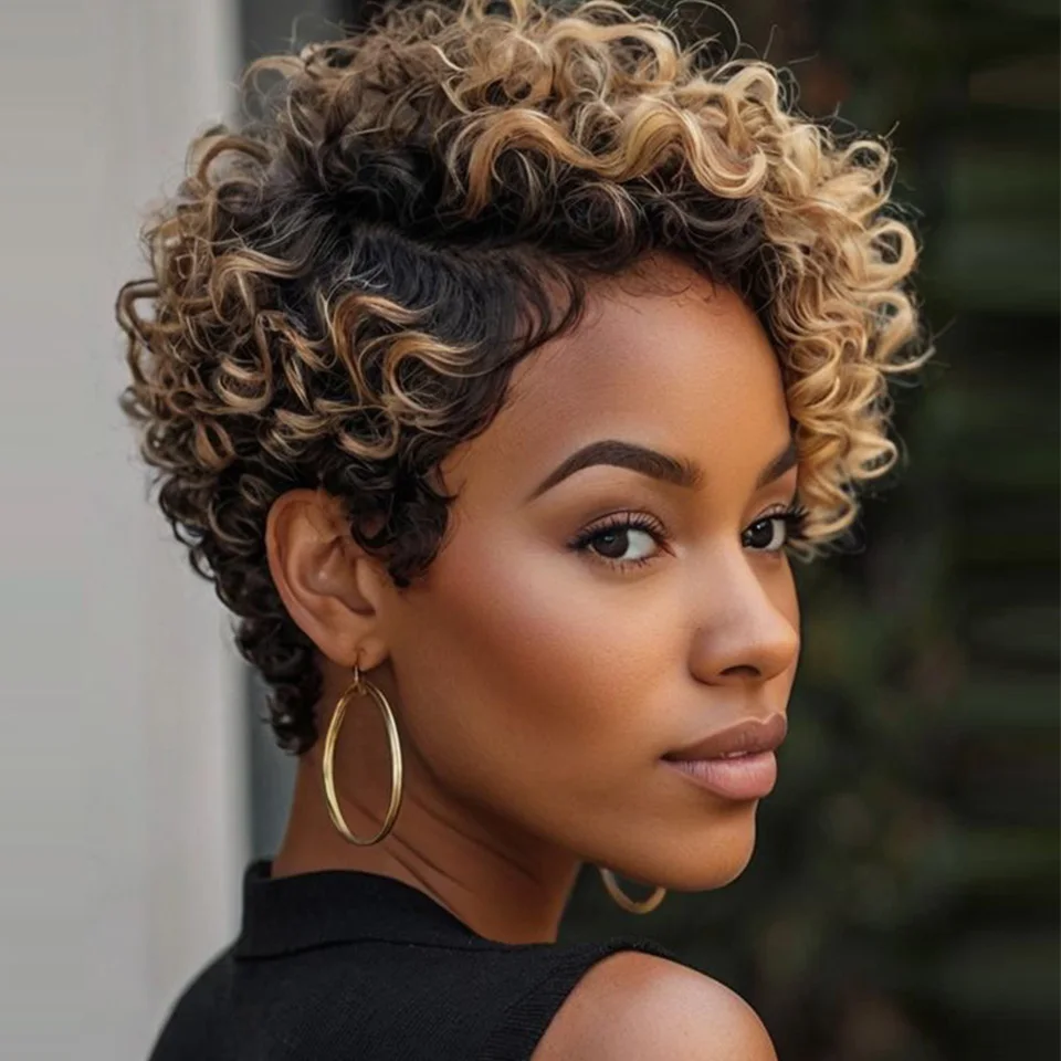 

Short Pixie Cut Curly Bob 13x1 C Part Lace Front 100% Human Hair Wigs For Women Brazilian Remy Hair Colored Glueless Daily Wigs