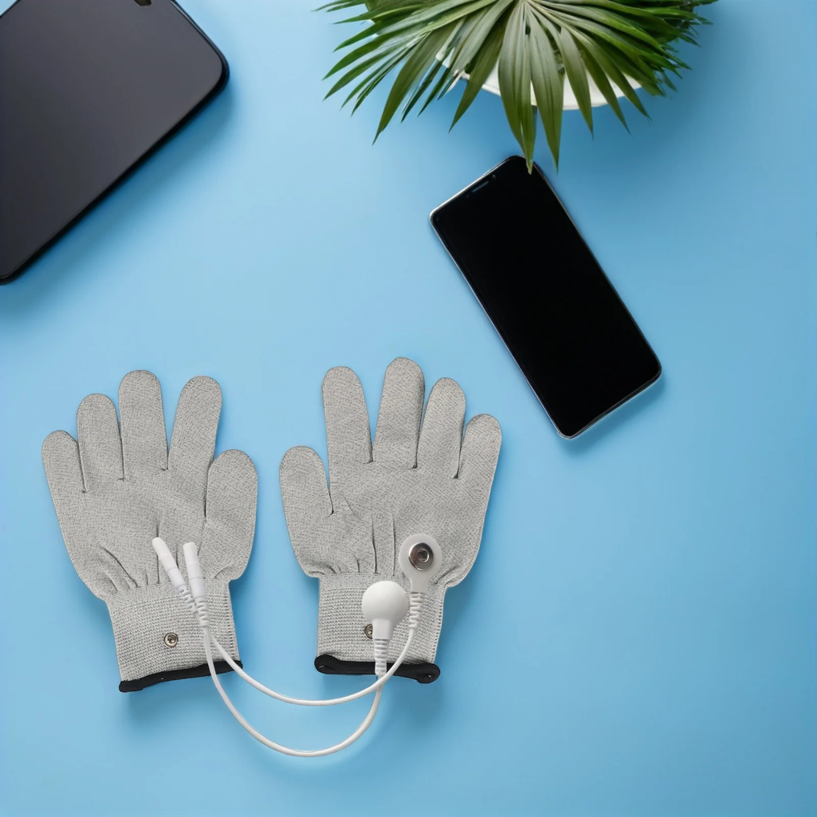 

1 пара массажных перчаток для электротерапии, прочные, эластичные, удобные, из серебряного волокна, с 2 линиями преобразования, подходят для спа-рук