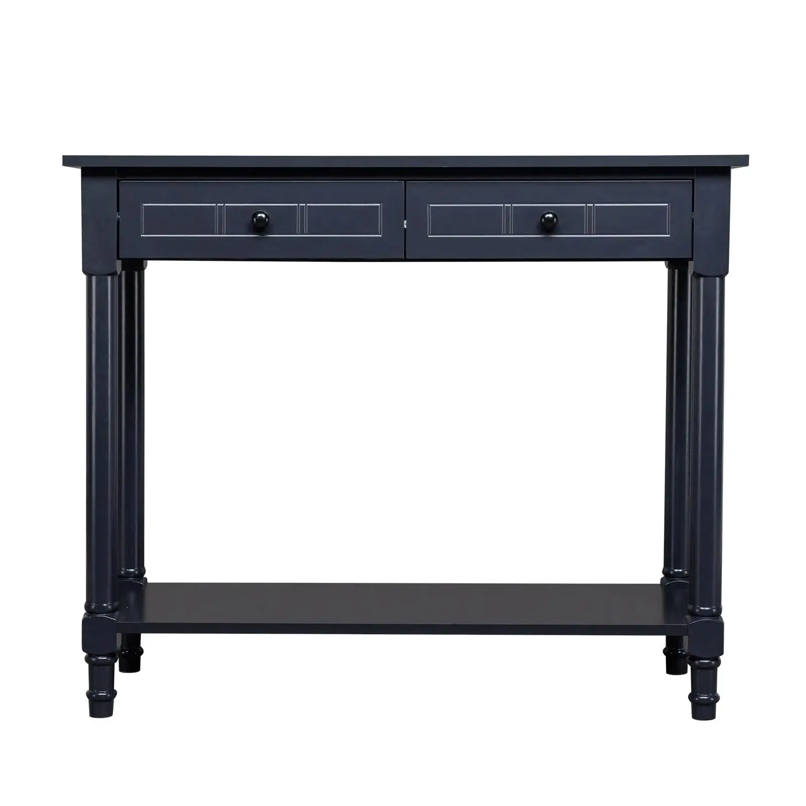 2-Tier Console Table with 2 Drawers & Storage Shelves - for entryway /Sofa Table for living Room & Kitchen, Black