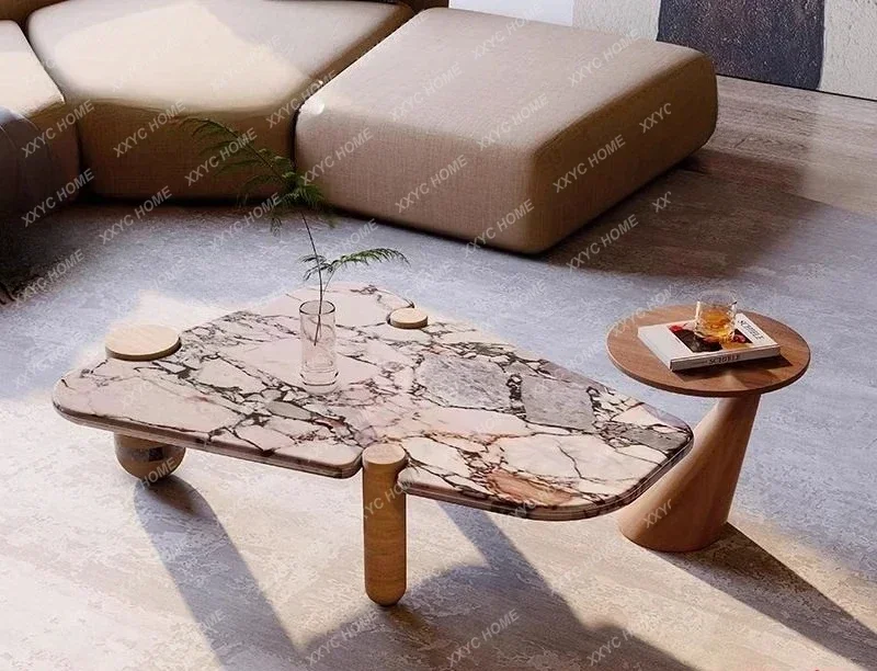 

Минималистичный журнальный столик специальной формы с 1 натуральным мраморным размером для гостиной, домашний роскошный каменный приставной столик