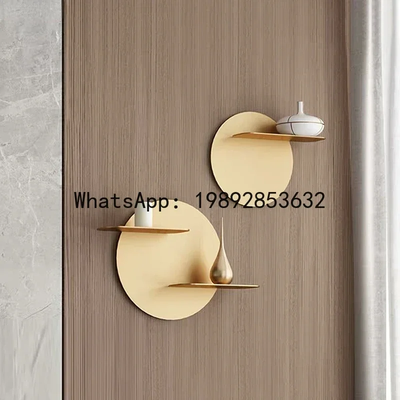 

Backdrop Wall Metal Shelving Golden Round Wall Storage Shelf Hang Hook Ornaments Mount Rack Decorative Shelves Storage Hooks