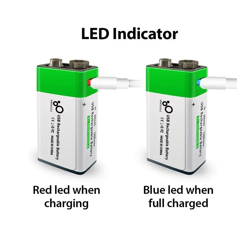 YouTu 9V USB Rechargeable Battery - Lithium-Ion, 650mAh, Eco Friendly, 1200 Uses, Type-C Charging, 1.5h Rapid Recharge, Li-Ion
