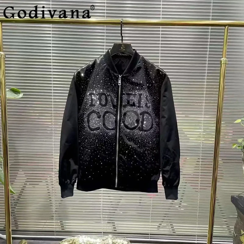 

Autumn Men's Leisure Heavy Industry Hot Diamond Fashion Long-sleeved Coat Loose Zipper Stand-up Collar Versatile Handsome Tops