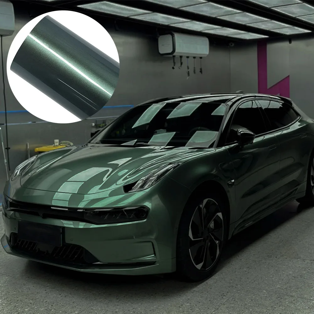 Liquid Metal Alpine Green PVC Car Vinyl Wrap Film with PET Release Liner Air‑Channel Bubble Free Auto Color Change Sticker