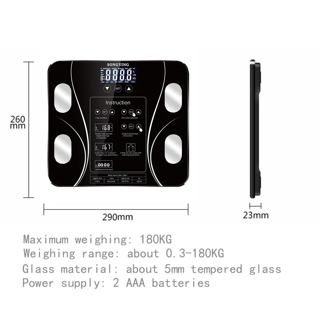 Body Fat BMI Scale Digital Human Weight Scales Floor LCD Display Body Index Electronic Smart Weighing Scales