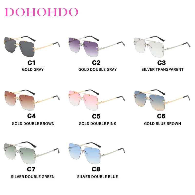 Luxury Designer Pilot Double Bridge Square Rimless Women Sunglass Fashion Men Sunglass Outdoor Drive Travel Shades UV400 Lentes