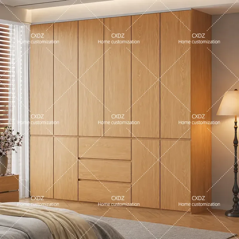 Oak Solid Wood ENF Grade Wardrobe Modern Simple Segmented Free Handle Storage Cabinet for Home Master Bedroom