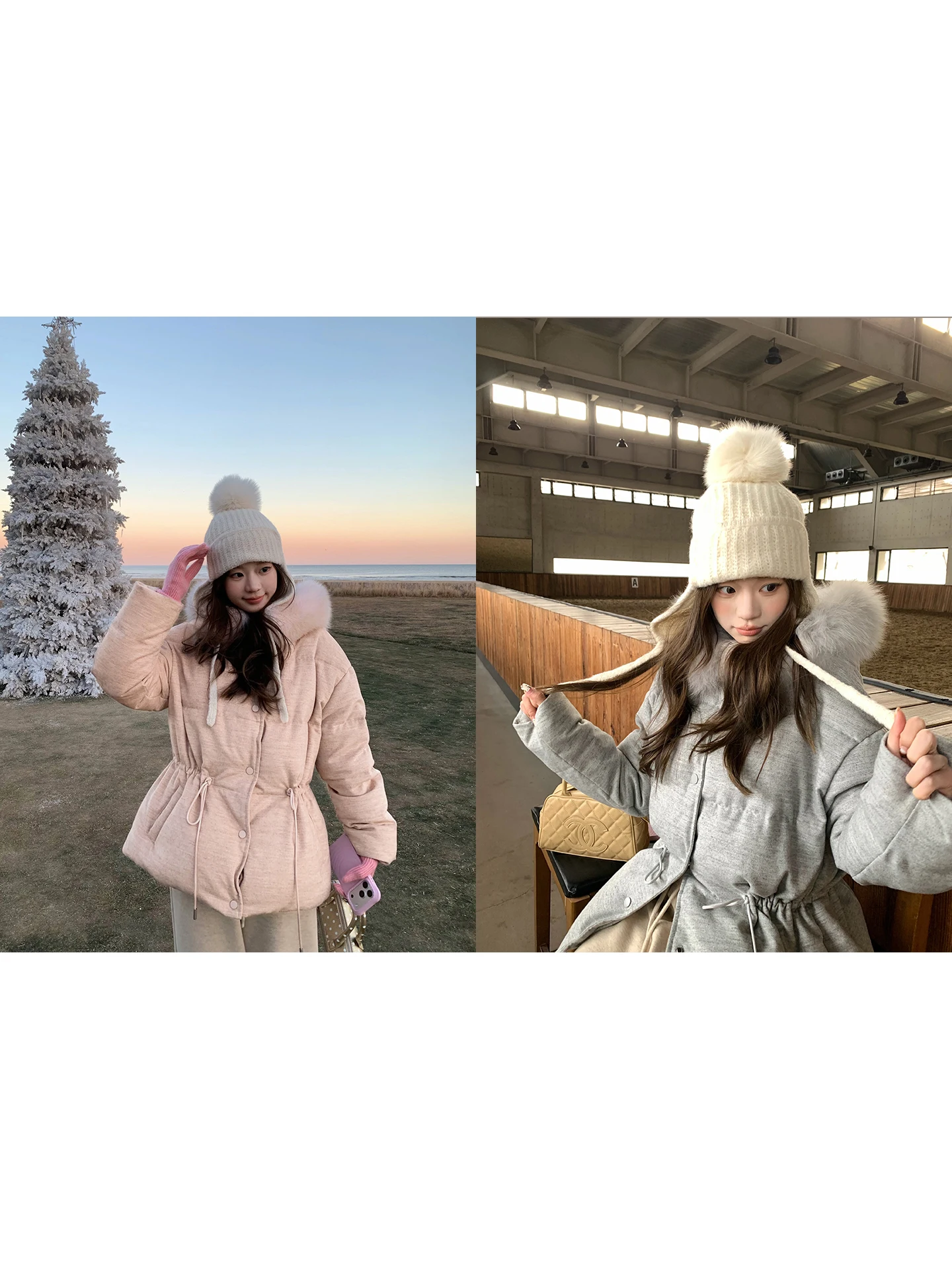 

Women's Mid-Length down Jaet with Real Fur Collar And Waist-Cinching Design Lenzing Wool Blend Sli And Warm