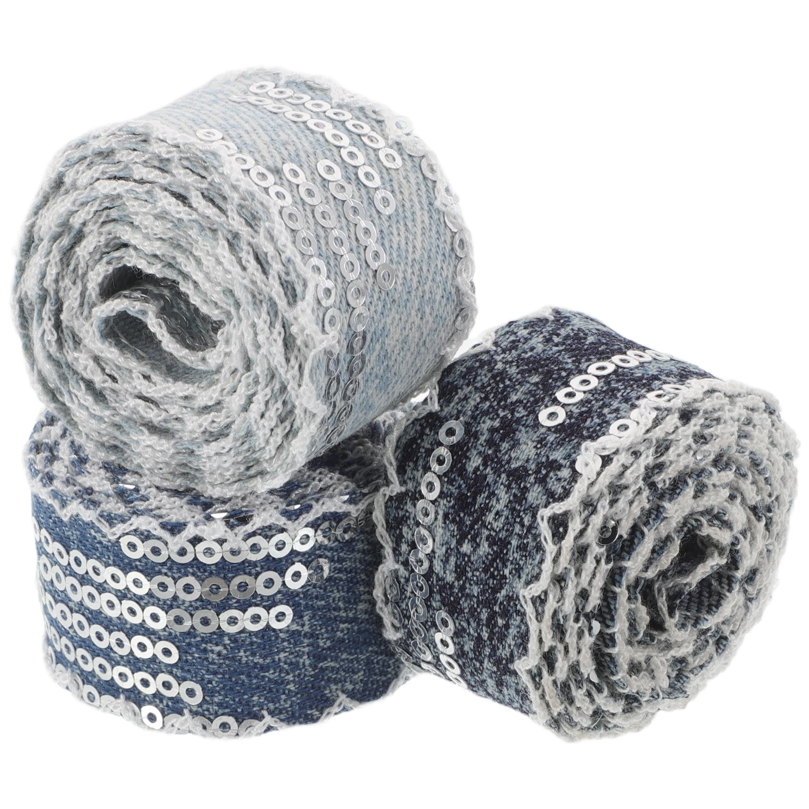 

3 Rolls Glitter Sequin Denim Ribbon Shiny Fabric Trim Diy Clothing Accessories Sewing Headband Embellishment Decorative Ribbon