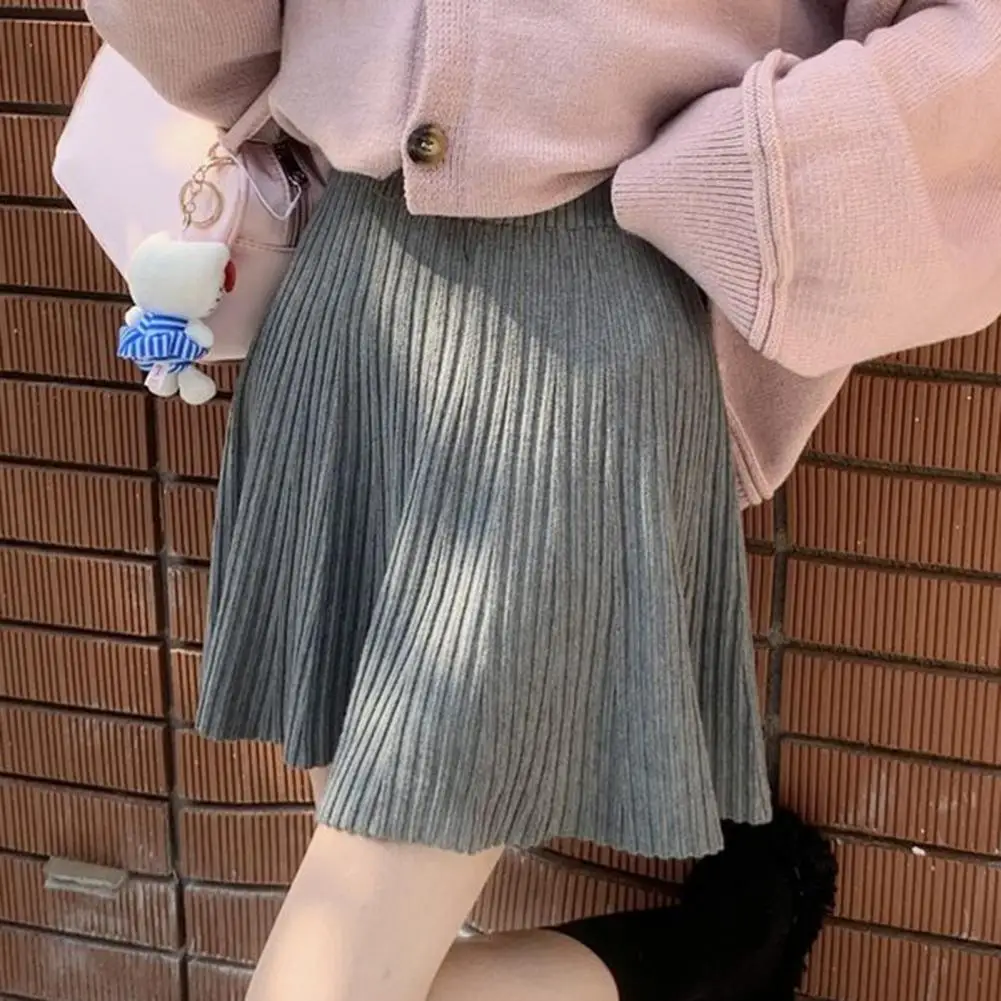 

Skater Skirt Solid Color High Waist Winter Skirts Women A-Line Skirt Large Hem Design Autumn Winter Mini Skirt Daily Wear