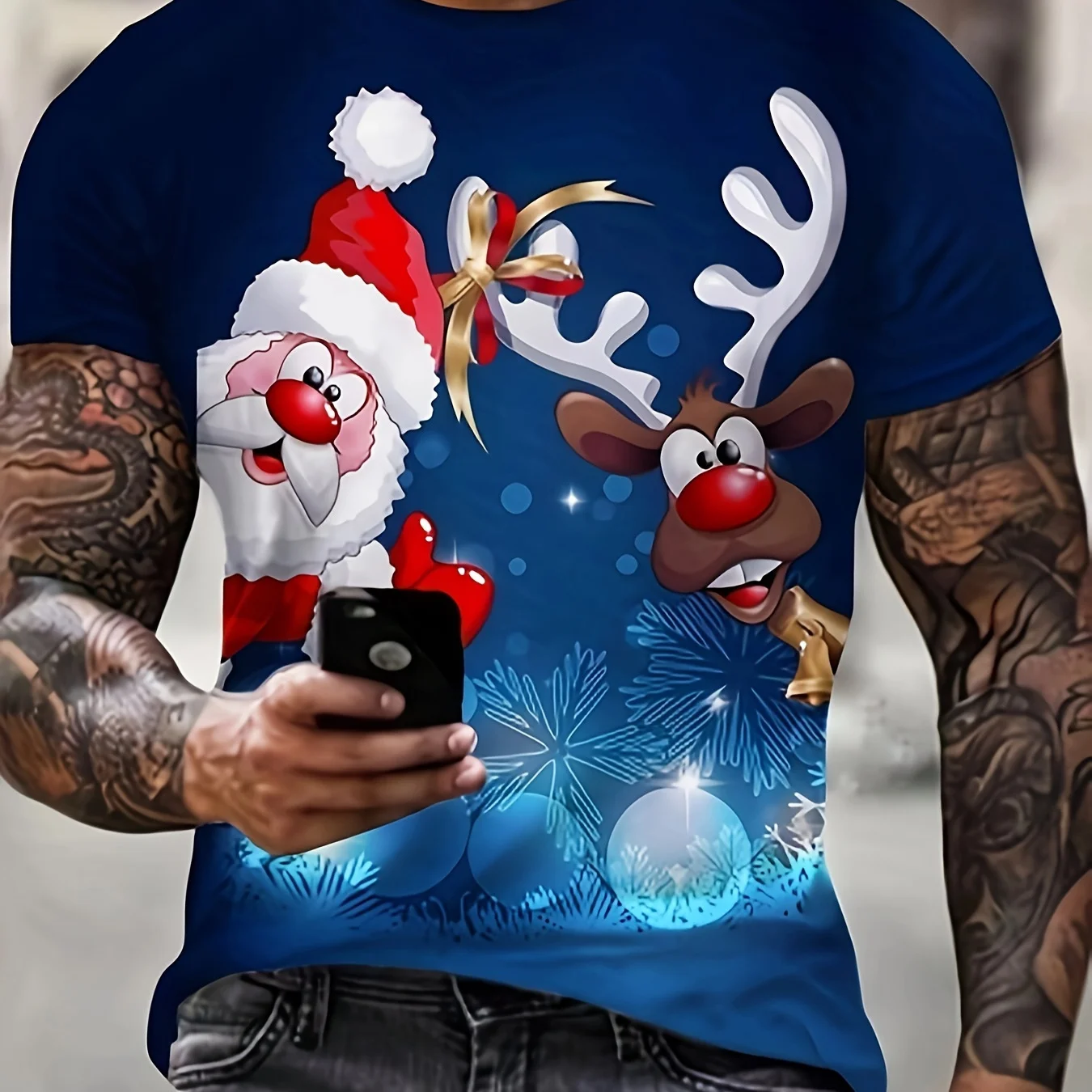 

Christmas Men's T-Shirt Funny 3D Santa Claus Moose Printed Short Sleeve Tops Fashion Breathable Crew Neck Y2k Men Clothing Tees