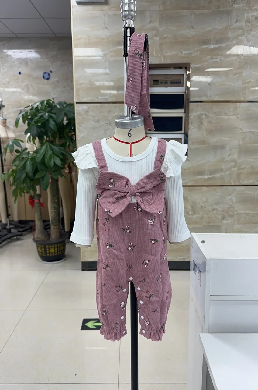 2026 ربيع جديد فتيات صغيرات يتدربن على المشي كم طويل رومبير الأزهار طباعة وهمية قطعتين المرقعة القوس حللا ومجموعة عصابات رأس لطيف #6