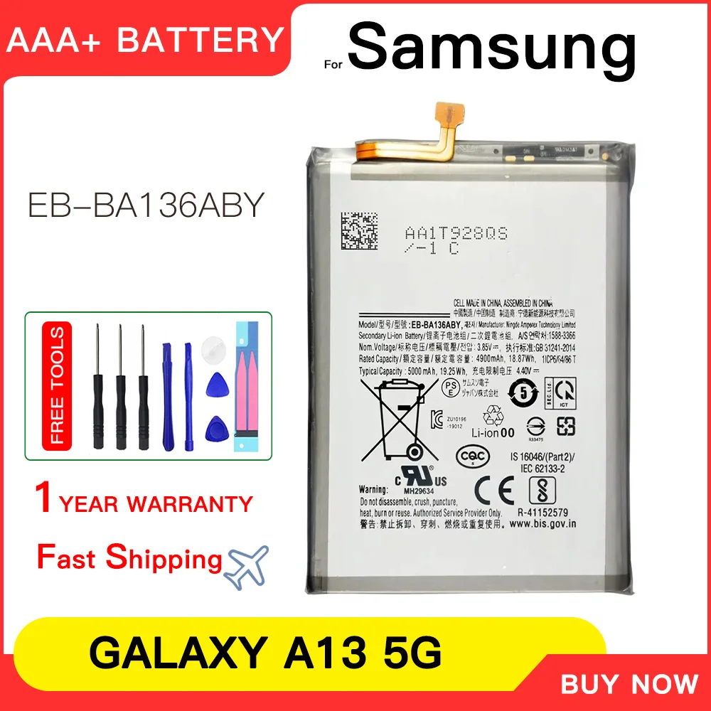 Batteria di ricambio nuova originale EB-BA136ABY per batteria originale Samsung Galaxy A13 5G, batteria del telefono cellulare sostituibile + strumenti