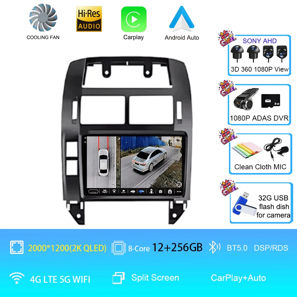 Auto radio Android 16 multimediaspeler GPS Carplay QLED scherm stereo voor Volkswagen VW Polo MK4 6Q 9N 9N3 2004-2009