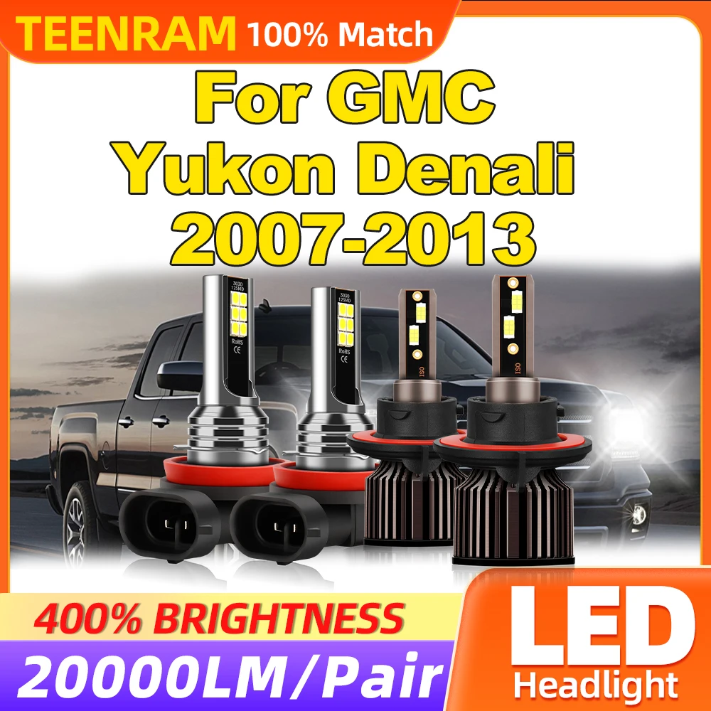 40000LM LED Headlight Bulbs 6000K White Auto Fog Lights 12V Turbo Lamps For GMC Yukon Denali 2007 2008 2009 2010 2011 2012 2013