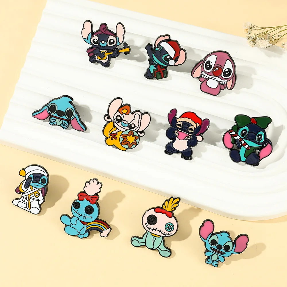 

Lilo&Stitch Pink Angel Brooch Cute Santa's Hat Enamel Pins Metal Badge Accessories Backpack Clothing Jewelry Gift for Friend
