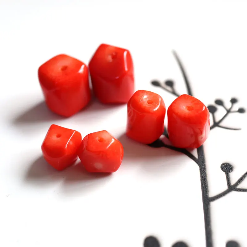 2 pcs/lot Natural Red Dyed Coral Barrel Column Shape Loose Beads Jewelry Making DIY For Women