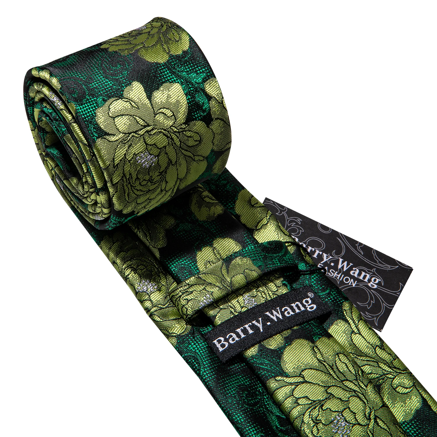 Designer Mens Tie Jacquard Necktie Pocket Square Cufflinks Set Woven Green Flower for Male Men Wedding Busniess Party Ties Gift