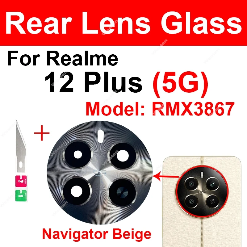 For Realme 12 12 Pro 12 Plus 12Pro+ Plus 5G Rear Main Camera Glass Primary Back Camera Lens Glass with Sticker Parts