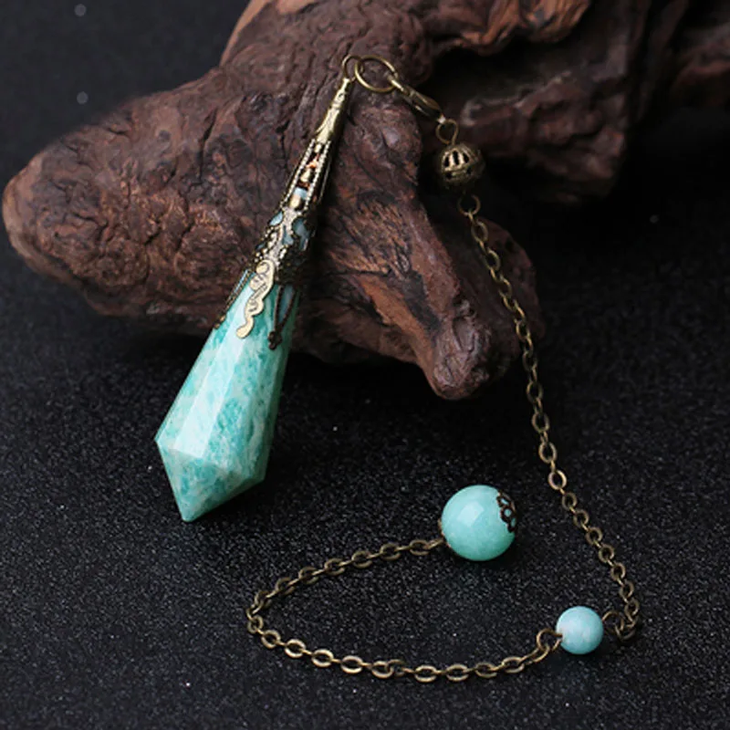 Amazonite Pendulum Gift Natural Gemstone Point Dowsing Scrying Divination Crystal Dowser Reiki Chakra Healing Stone Yoga Jewelry