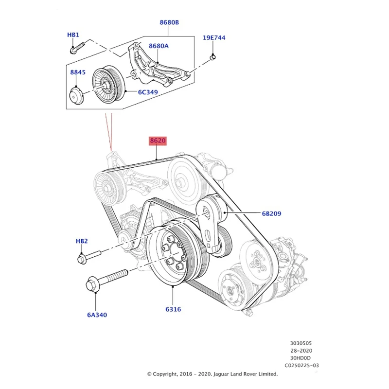 OE LR 051263   Motoren Serpentine primaire aandrijfriem voor Land Rover Discovery LR4