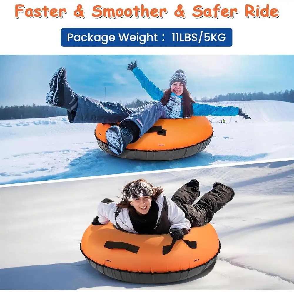 Heavy-Duty 48 Inflatable Snow Tube with Canvas and PVC Slick Bottom for Winter Fun