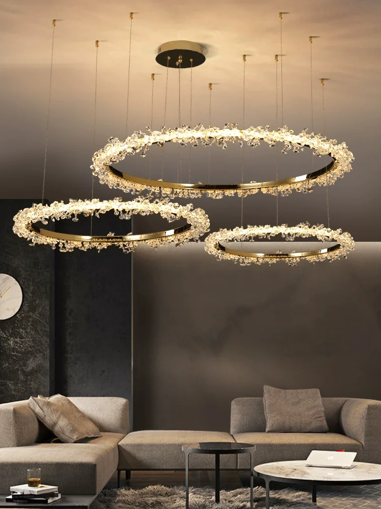 luxo moderno lustre de teto luzes de pingente de cristal dimmable led ring light decoracao de interiores loja restaurante sala de estar 01