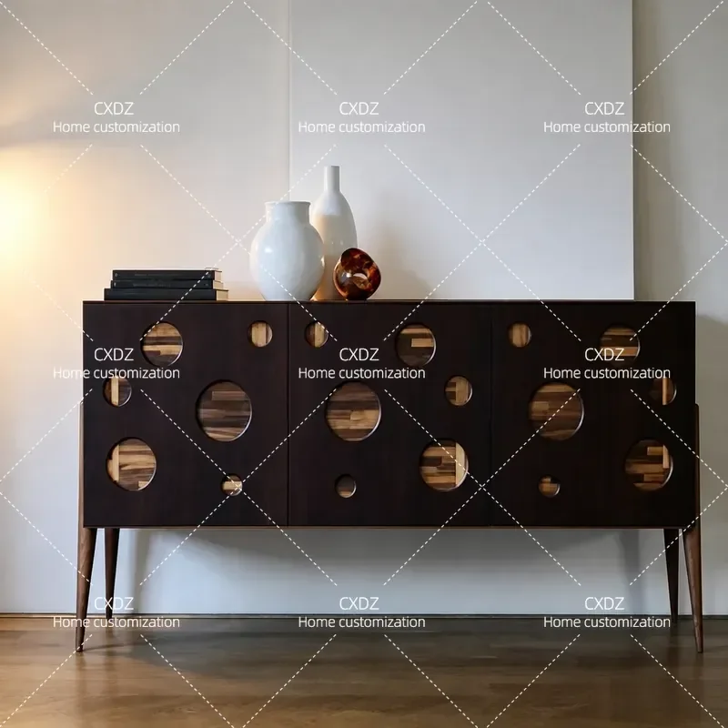 Medieval Style Dining Side Cabinet Villa High End Wall Storage Tea Cabinet Modern Light Luxury Living Room Storage Cabinet