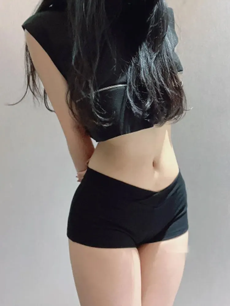 T2 WOMEN Simple Black Dance Fitness Running Ultra Short Sports Casual Shorts Female Summer Tight Low Waist Sexy Korean US8F