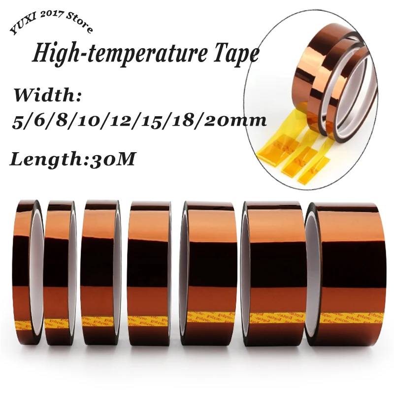 30 متر طويل الذهب إصبع ارتفاع درجة الحرارة مقاومة الشريط بوليميد الشريط متعدد الحجم الحيوانات الأليفة مكافحة ساكنة بطارية ليثيوم العزل الشريط