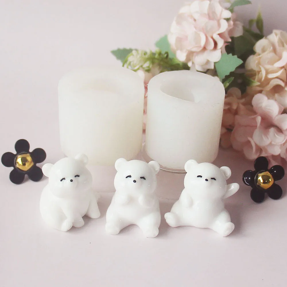 Mini Polar Bear Pinch Gypsum Dropping Silicone Mold Animal Cute White Bear Cake Ornament Chocolate Candy Handmade Candle Mould