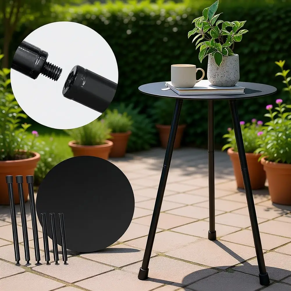 

Портативный уличный столик - регулируемая высота, прочная металлическая подставка, идеально подходит для кемпинга, пляжа, балкона, черный