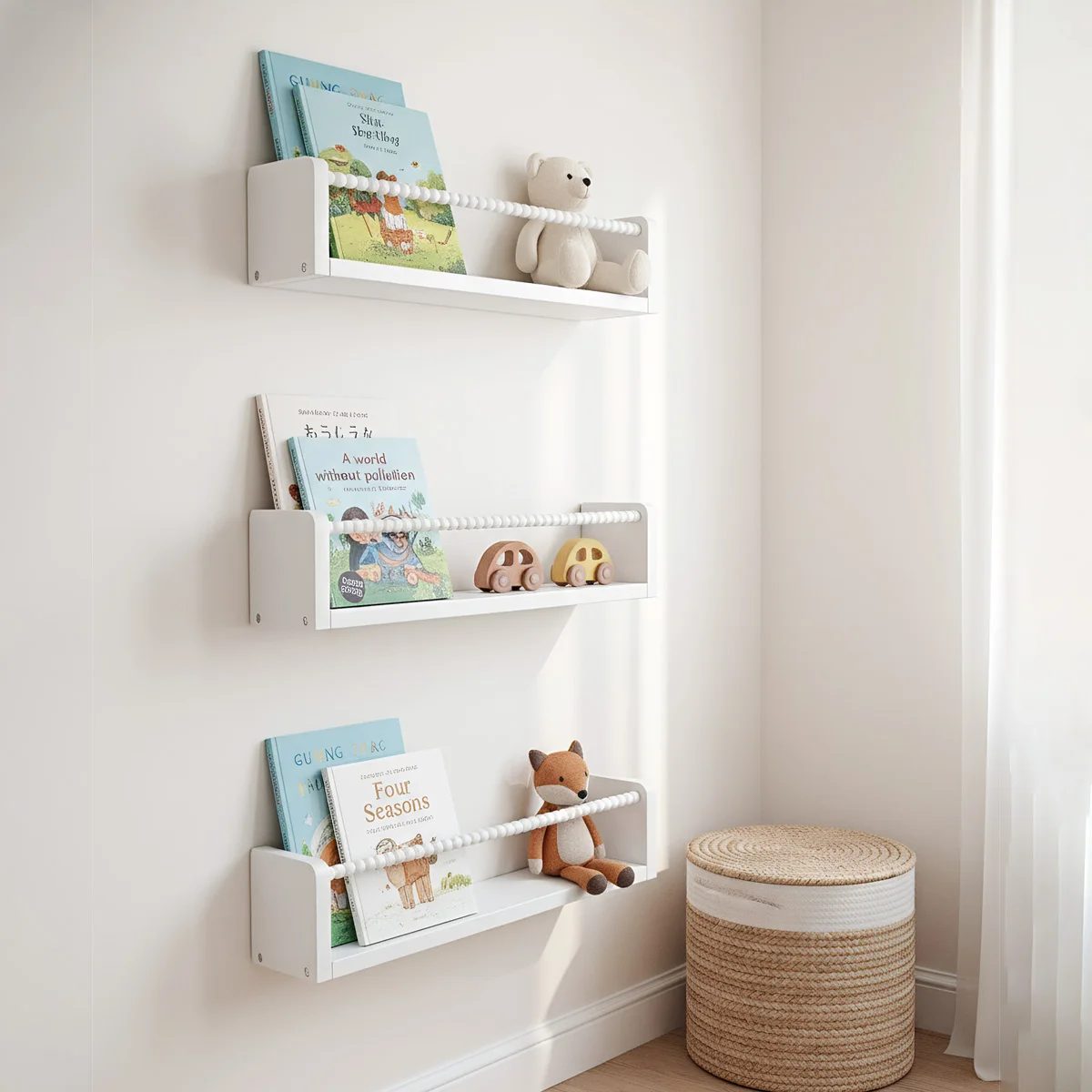 Kinderzimmer-Bücherregale, 40 cm Holz-Schweberegale für die Wand, 3er-Set, Baby- und Kinderzimmer-Deko, Massivholz-Wandregale