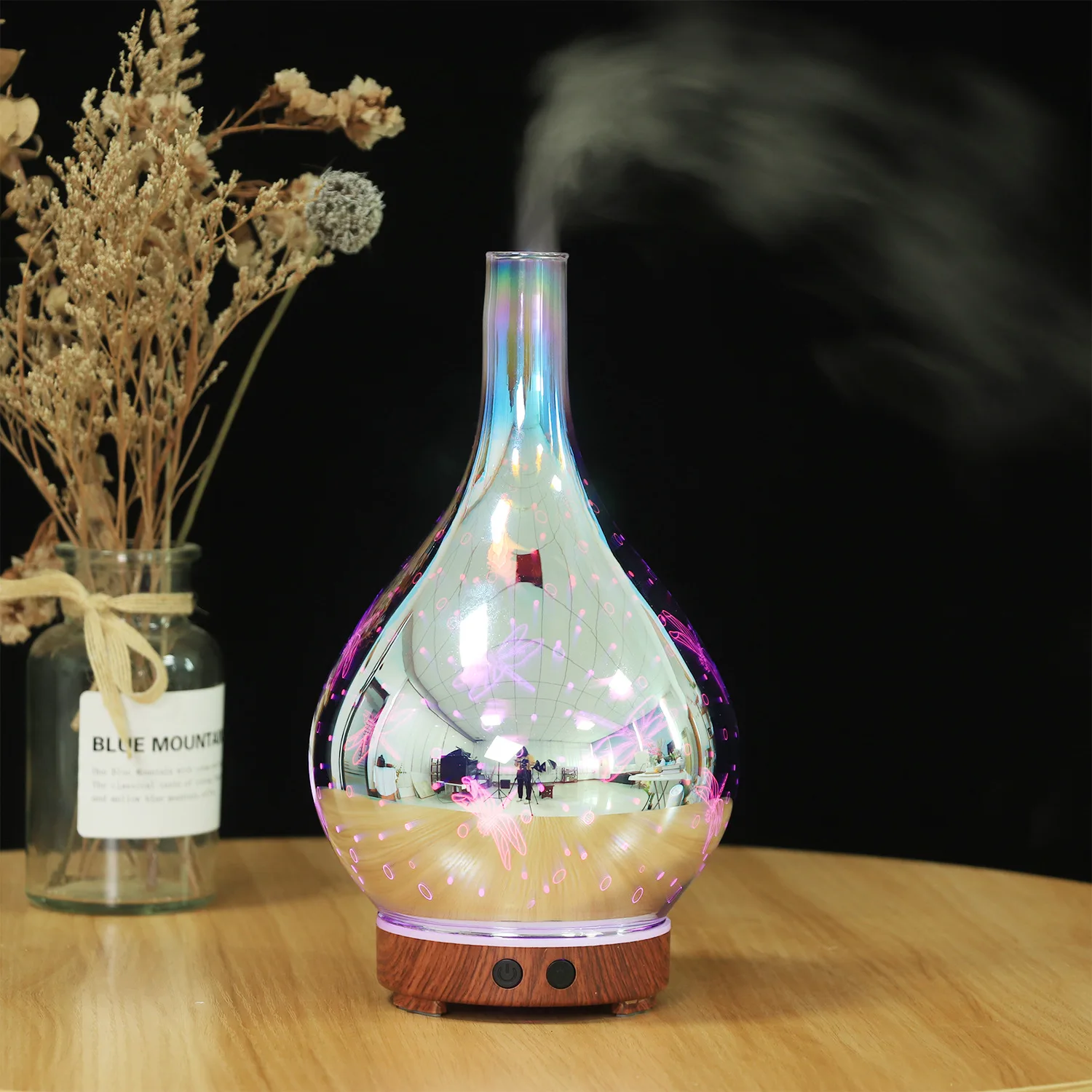 

3D стеклянный увлажнитель воздуха с 7-цветным ночником, диффузором масла для ароматерапии, для дома, спальни, офиса