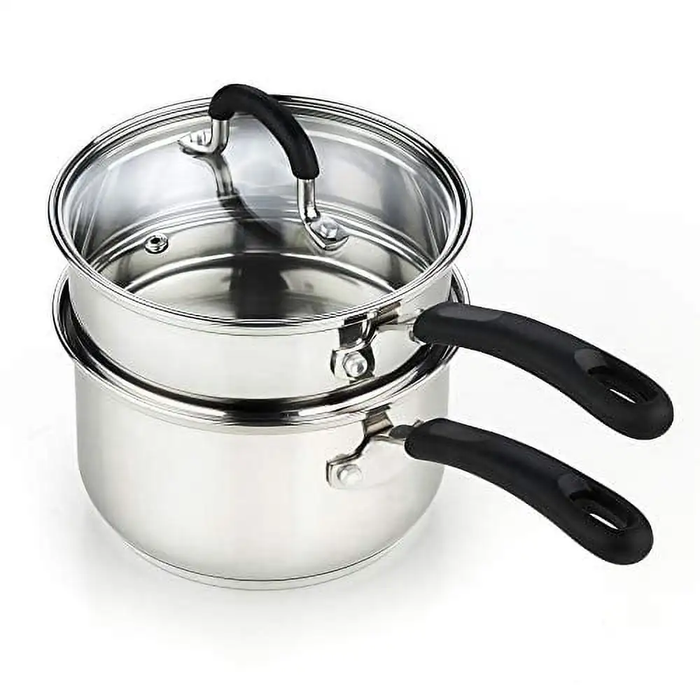 

Double Boiler Saucepan 2-Quart, Professional 18-10 Stainless Steel Steam Melting Pot for Butter Chocolate Cheese, Tempered