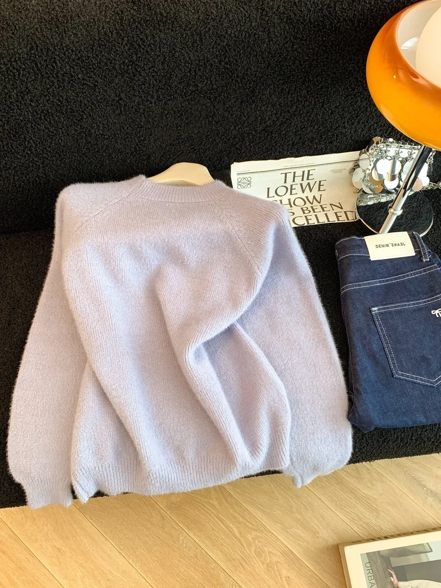 Suéter holgado de punto con Base para mujer, diseño hueco irt, terciopelo de visón, otoño e invierno, nuevo suéter adornado con botones de perlas, ropa informal