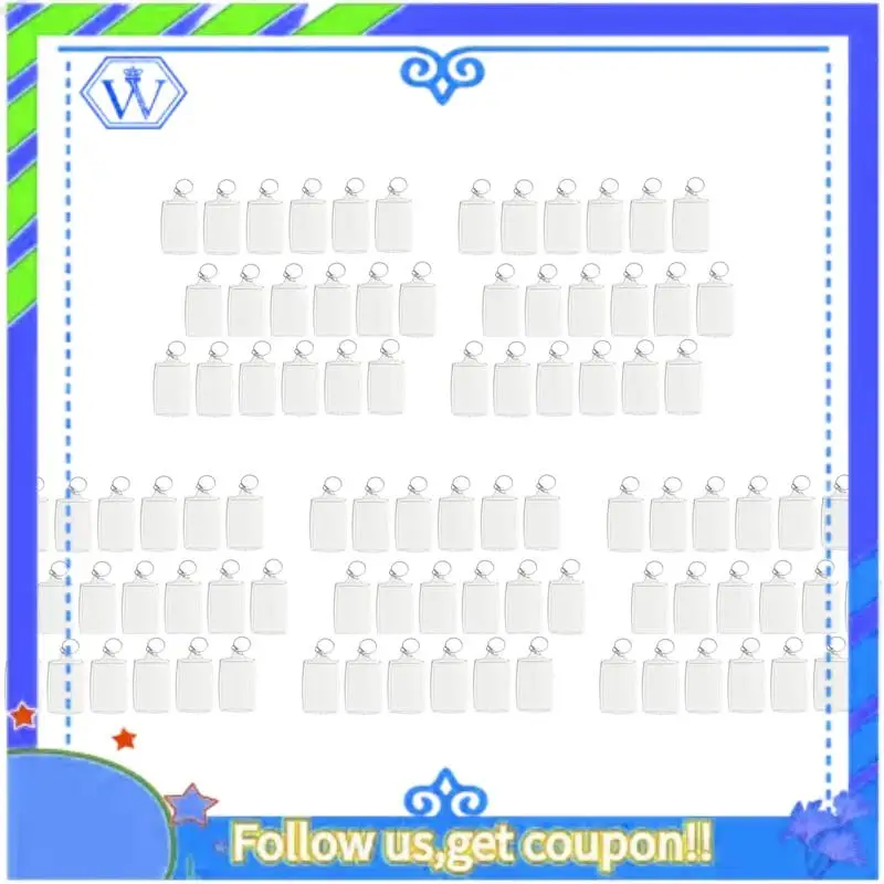 

A55P-500Pcs Photo Keychain Rectangle Transparent Blank Acrylic Insert Photo Picture Frame Keyring Key Holder DIY Split Ring