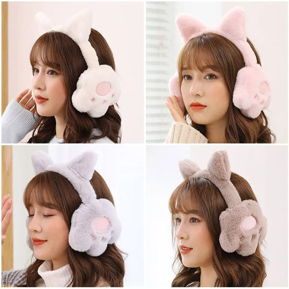 Fashion Plush Ear Warmer Anti-Freeze Collapsible Ear Muffs Thickening Winter Warm Cat Claw Earmuffs for Women Girls