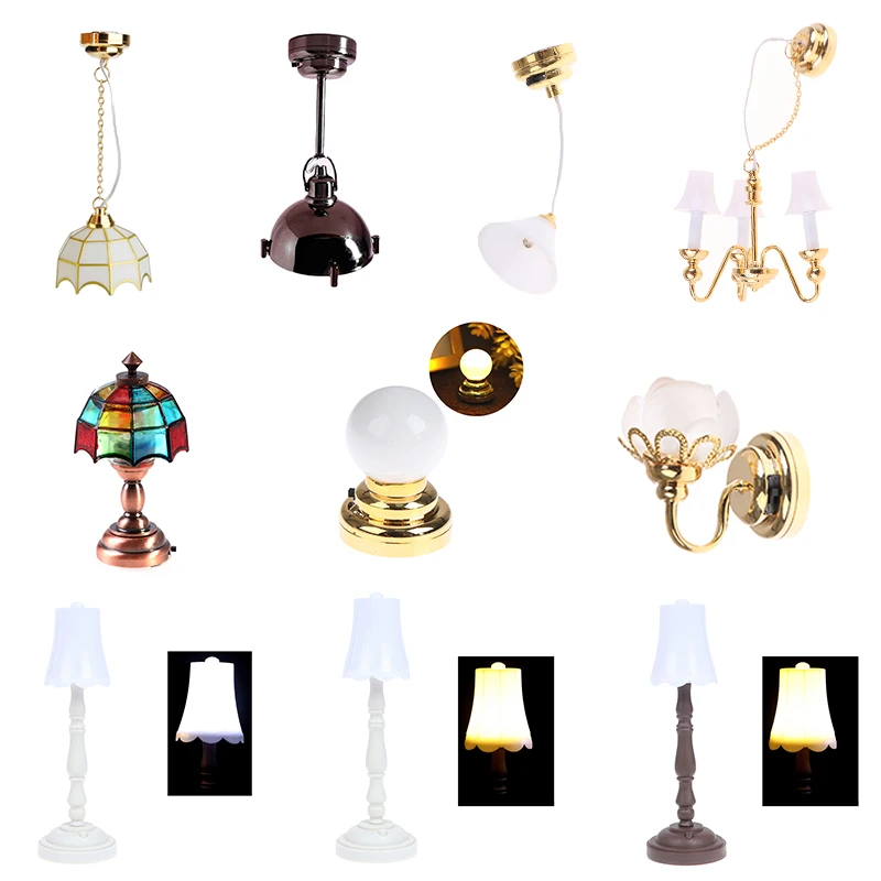 Hot 1/12 Scale Miniature Dollhouse Ceiling Lamp Wall Light Mini LED Lighting Desk Lamps Pretend Play Doll Furniture Accessories