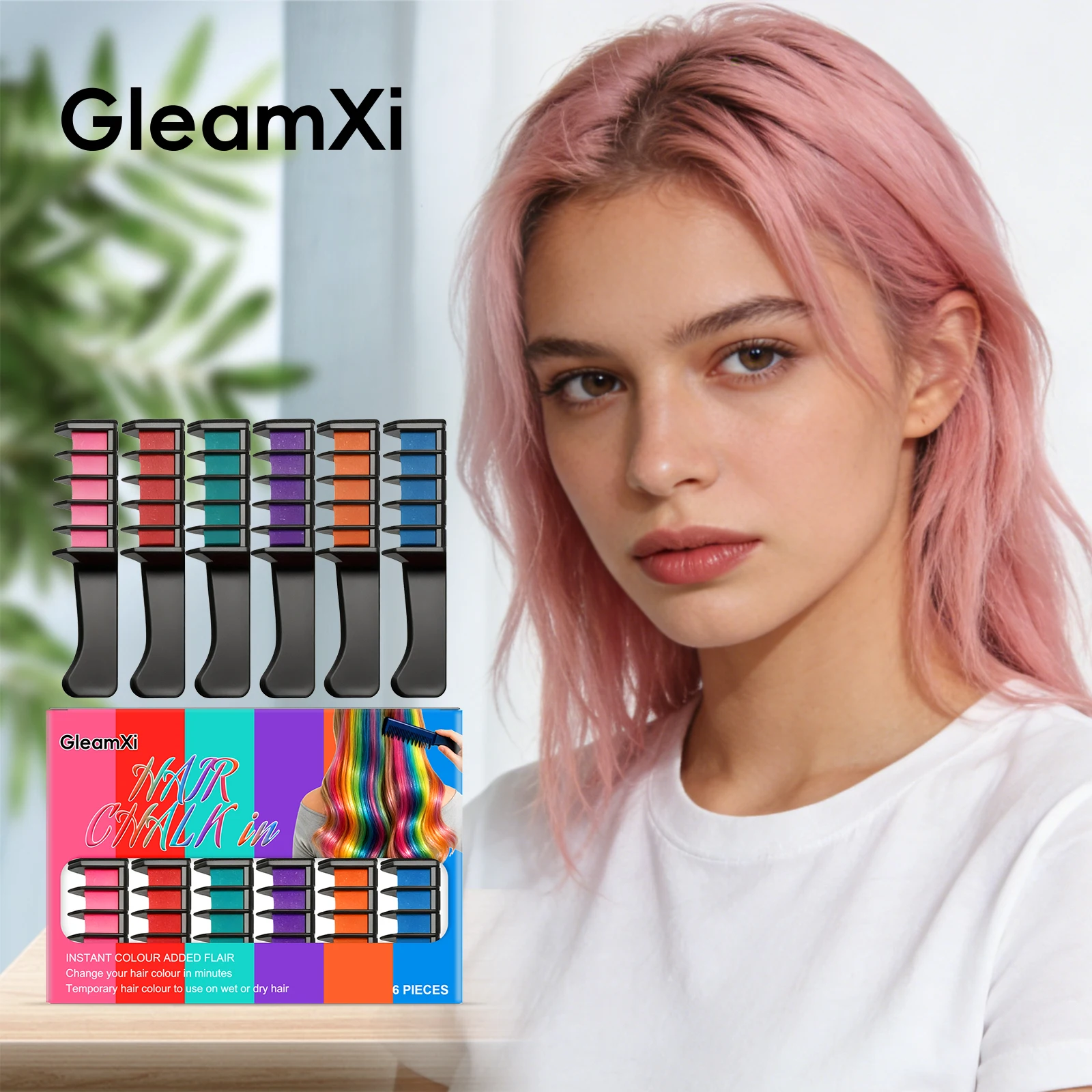 

Набор из 6 цветных мелков для волос: модный, быстродействующий, временный краситель-стик, одноразовый набор для окрашивания волос с расческой