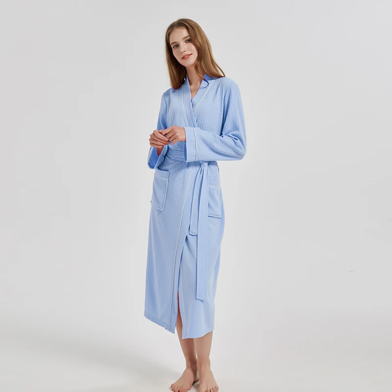 Soft Terry Towel Couple Bathrobe Long Robe Women\'s Dressing Gown Long Sleeve Water Uptake Sleep Lounge Nightgown With Pocket