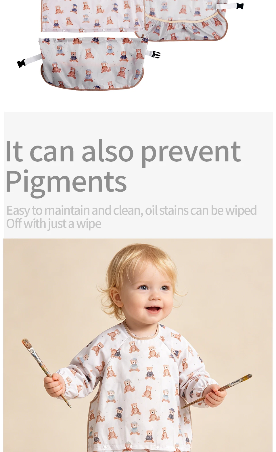 Kangobaby Baby-Lätzchen - Verschmutzungssichere Fütterungslätzchen für Babys - Verstellbar, wasserdicht und mit Befestigung für Hochstuhl/Tisch – Detail 7